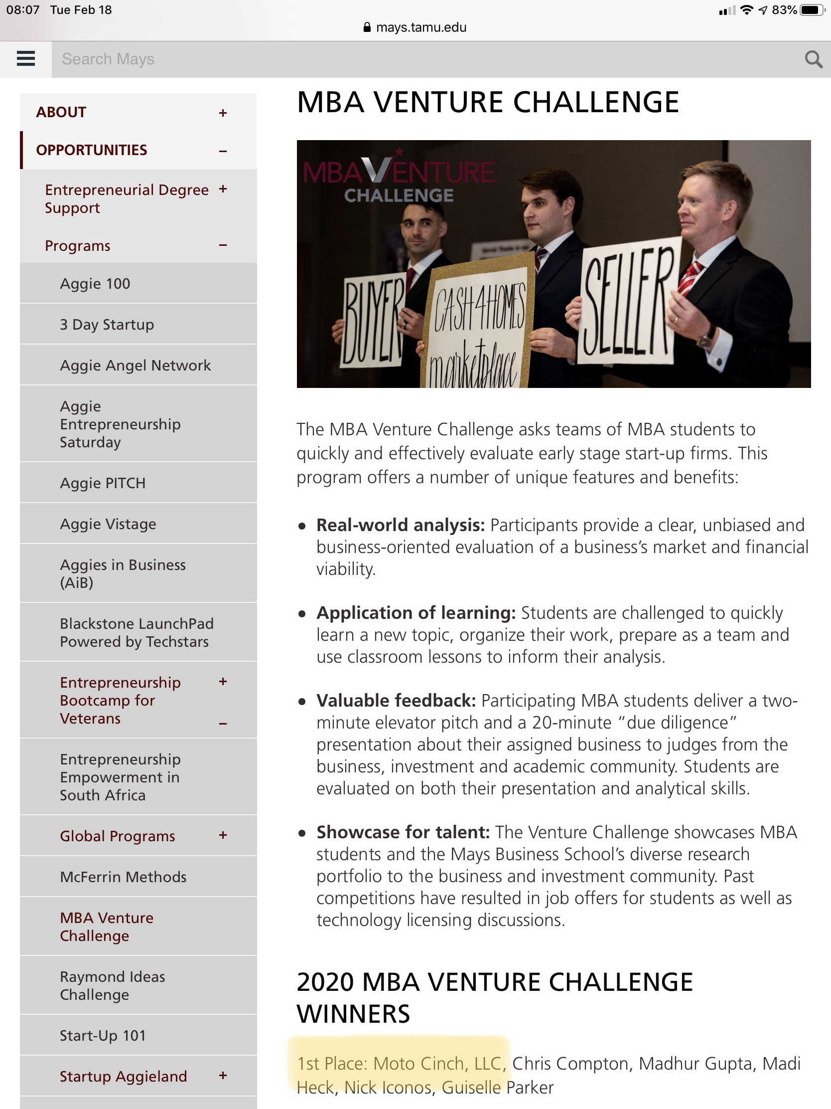 MBA venture challenge