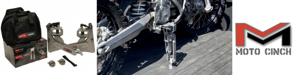 Moto Cinch strapless motorcycle tie down system - foot peg tie downs