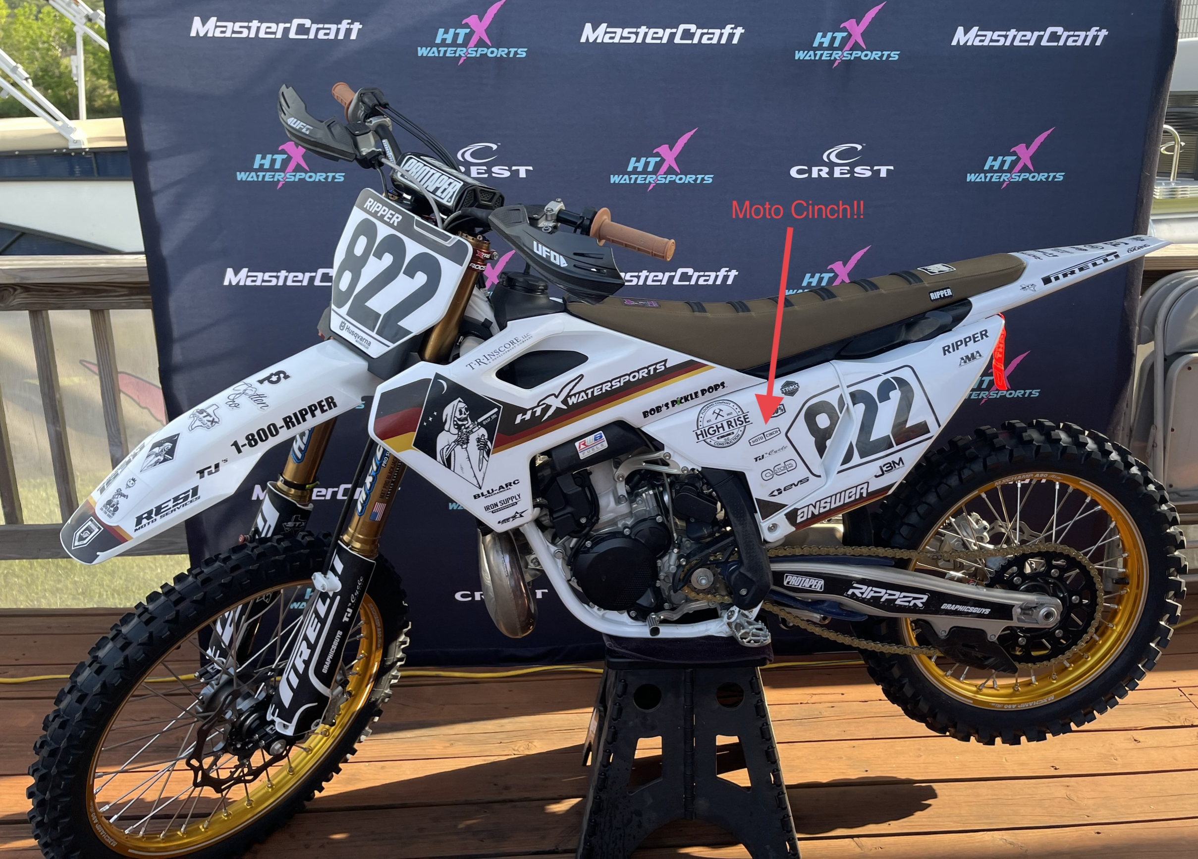 Moto Cinch strapless tie downs for dirt, street, ADV and sport bikes!