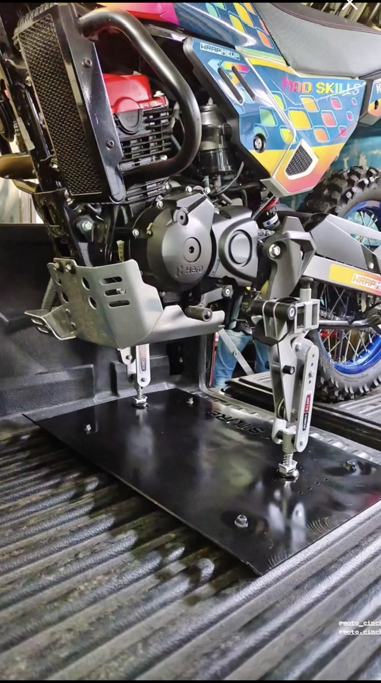 Moto Cinch strapless tie downs for dirt, street, ADV and sport bikes!