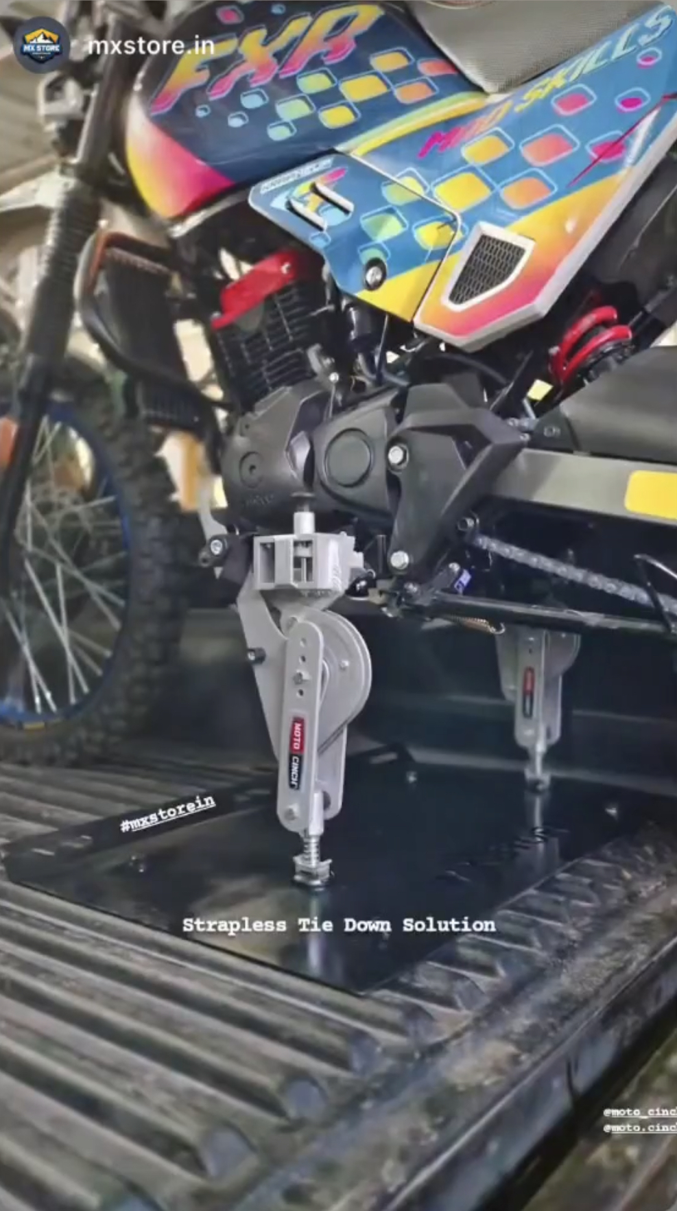 Moto Cinch strapless tie downs for dirt, street, ADV and sport bikes!